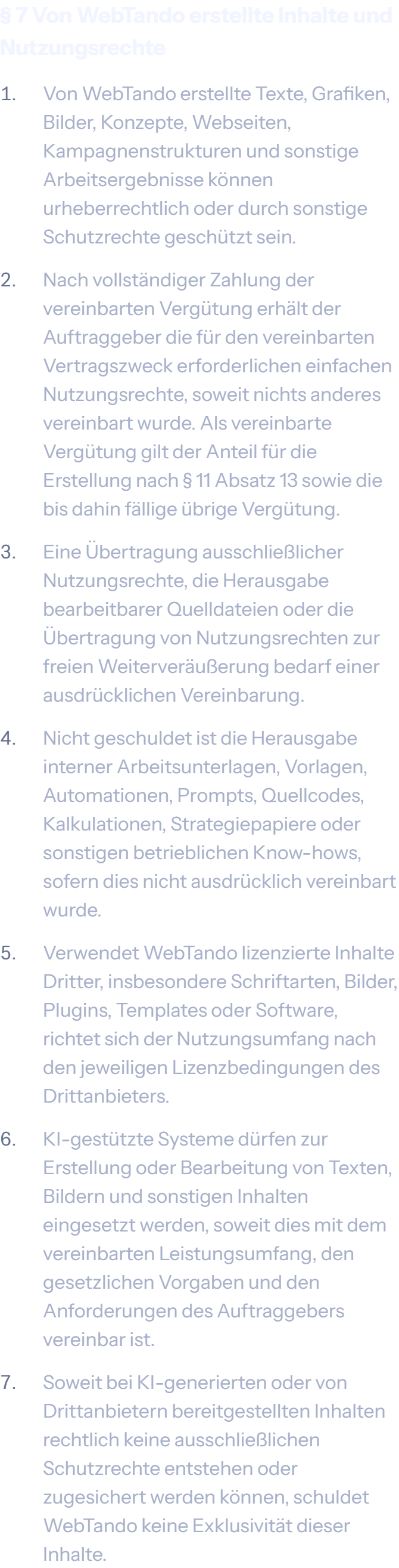 § 7 Von WebTando erstellte Inhalte und Nutzungsrechte der AGB